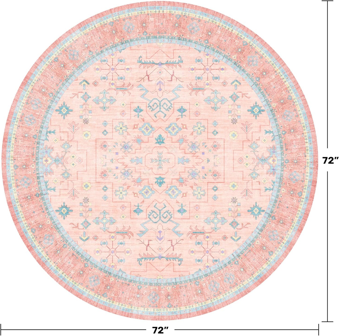 Hazo Haus Pink 6ft Round Rug for Bedroom Girls Soft Non Slip - Washable Circle Rug for Nursery, Living Room, Dining Room, Home Office, Low Pile Pink Indoor Aesthetic Décor