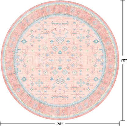Hazo Haus Pink 6ft Round Rug for Bedroom Girls Soft Non Slip - Washable Circle Rug for Nursery, Living Room, Dining Room, Home Office, Low Pile Pink Indoor Aesthetic Décor