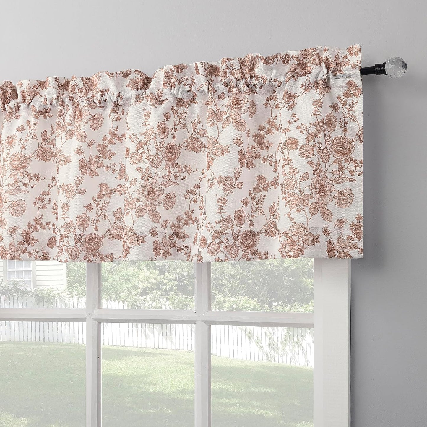 No. 918 Eloise Tonal Botanical Semi-Sheer Rod Pocket Kitchen Curtain Valance, Blush Pink, 54" W x 14" L