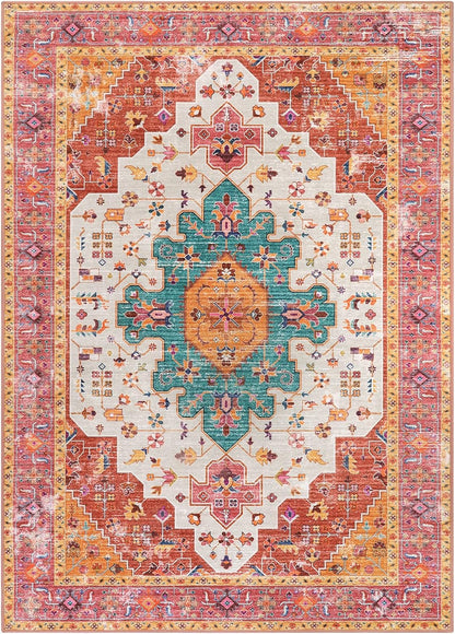 Moynesa Ultra-Thin Pink Area Rug - 8x10 Bedroom Living Room Rug Non-Slip Non-Shedding Nursery Mat, Indoor Oriental Medallion Floor Carpet for Dining Room Entryway Playroom