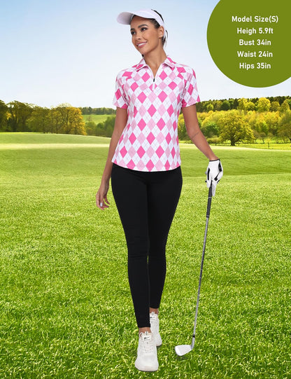 MoFiz Women's Golf Polo Shirt Short Sleeve Collared 1/4 Zip Athletic Tennis Shirt Quick-Dry Lightweight Summer Casual Tops