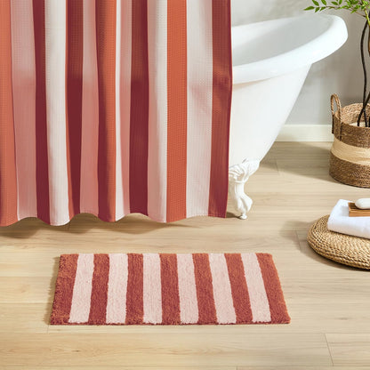 MONDAY MOOSE Bath Mat with Striped Design, Microfiber Absorbent Non Slip Tufted Rug for Floor, Shower or Kitchen (20x32 inch, Blush)