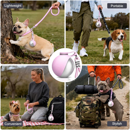 Portable Dog Water Bottle for Walking, 10oz Stainless Steel Pet Water Dispenser with Foldable Silicone Bowl, Leak-Proof Puppy Water Bottle for Small Dogs&Cats,Travel Hiking Outdoor Use(Pink)