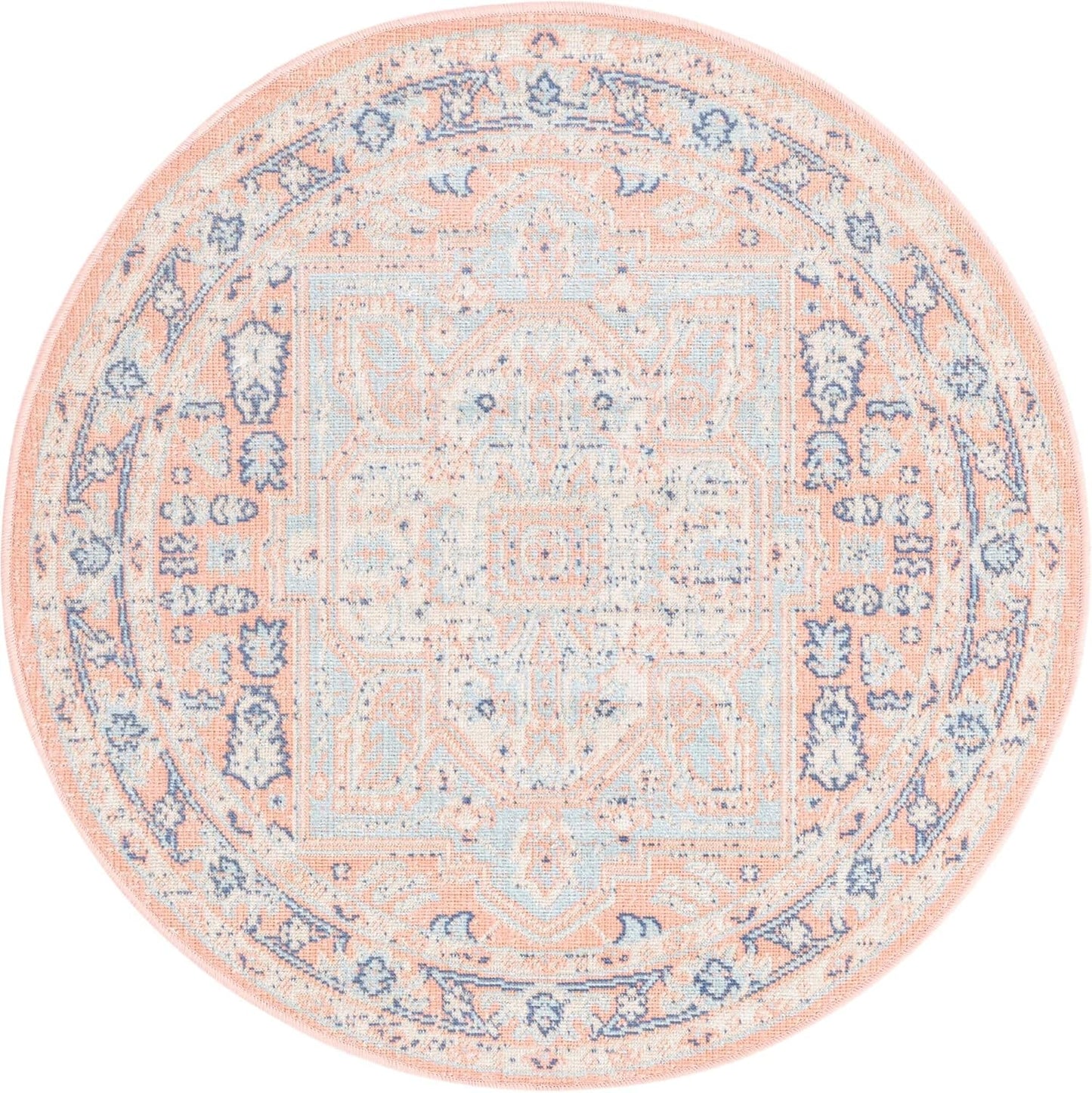 Unique Loom Whitney Collection Area Rug - Milano (3' 3" Round, Powder Pink/ Blue)