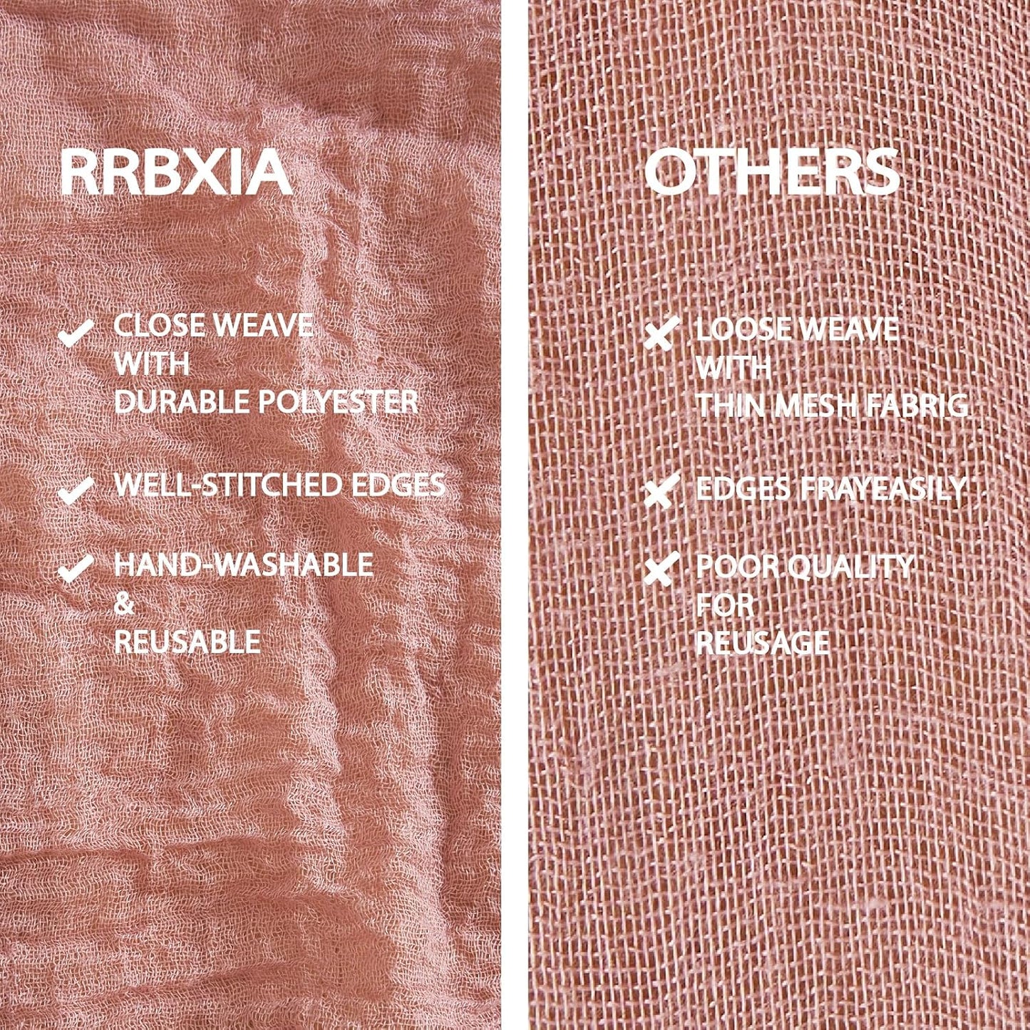 2Pcs Cheesecloth Table Runner Blush Pink 10FT Boho Gauze Cheese Cloth Table Runners 120 Inches Long Rustic Sheer for Centerpiece Home Party Christmas Wedding Baby Shower Spring Easter Decor