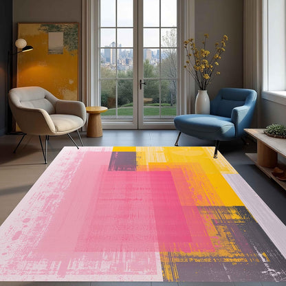 Pastel Pink Yellow Grey Modern Abstract Aesthetic Area Rug 4x6 Washable Soft Wool Art Decor Rug for Living Room Bedroom Diningroom Minimalist Nursery Dorm Room Home Office Indoor Carpet Mat