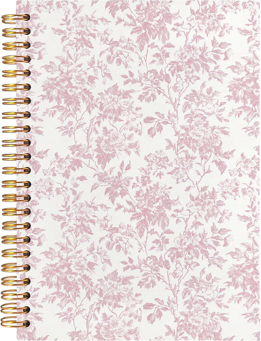 BearCake Pink Floral Chinoiserie Grandmillennial Notebook Journal,Aesthetic Notebook, Chinoiserie Journal,Notebooks for Work, Hardcover Spiral Notebook 5.5x8.3