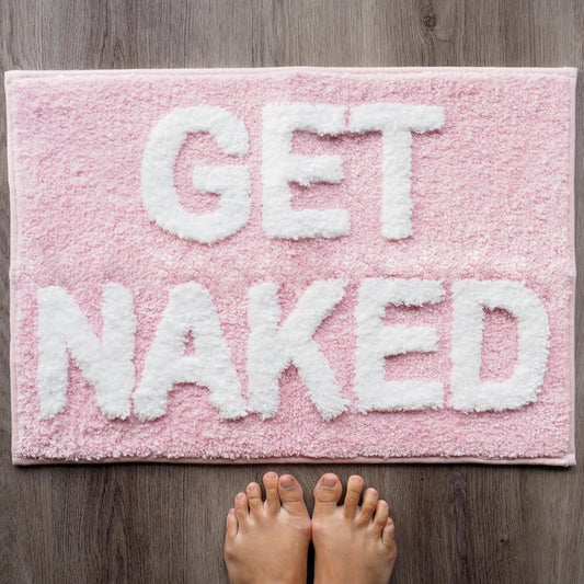 Evovee Get Naked Bath Mat Funny Cute Bathroom Rugs Get Naked Rug Shower Funny Bathroom Decor Fun Cute Bath Mat Non-Slip Washable College Light Pink White 17x24
