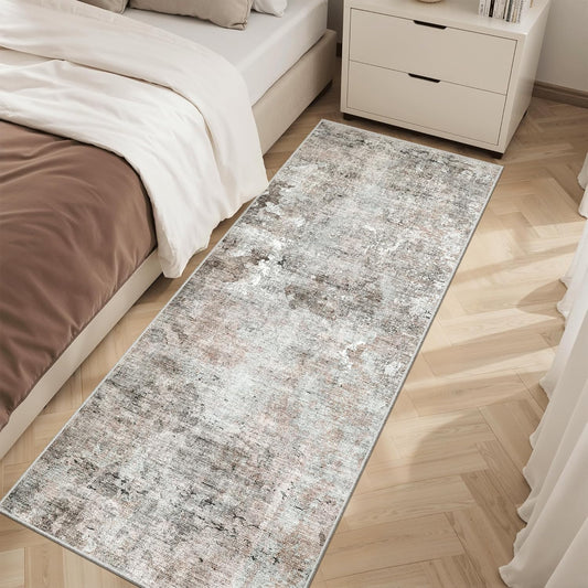 Soalmost Runner Rug 2x5 Washable Non-Slip Kitchen Runner Rugs for Bathroom Laundry Room Pink/Grey Vintage Floor Carpet Runners for Hallway Entryway