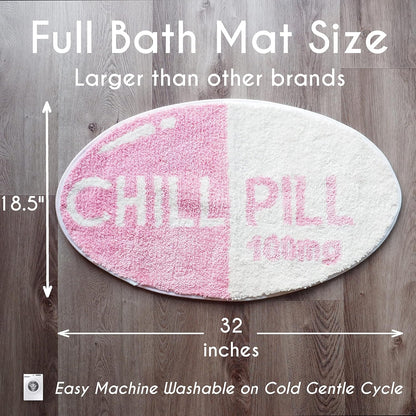 Evovee Pink Chill Pill Rug Funny Bath Mat Cute Bathroom Decor Shower Rugs Funky Bedroom Aesthetic Fun Round Preppy Cool Apartment College Washable Novelty Bathmat Peach Blush
