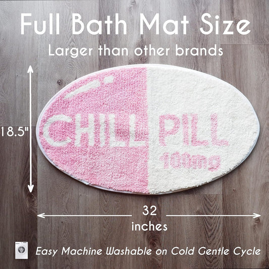 Evovee Pink Chill Pill Rug Funny Bath Mat Cute Bathroom Decor Shower Rugs Funky Bedroom Aesthetic Fun Round Preppy Cool Apartment College Washable Novelty Bathmat Peach Blush