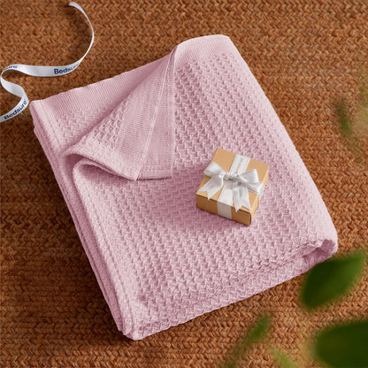 Bedsure 100% Cotton Throw Blanket for Couch 50x70 inches - Cooling Breathable and Soft for Summer, Waffle Weave Throw Blanket for Office, Pink