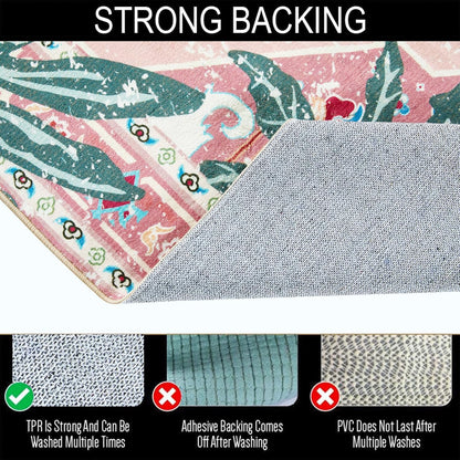 Tribal Rugs, 3x5 Pink Boho Small Area Rugs for Bathroom Kitchen Small Indoor Entryway Rug Modern Vintage Distressed Summer Tropical Jungle Carpet Non-Slip Washable
