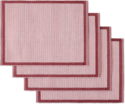 Kate Spade New York Garden Party Reversible 100% Cotton Placemats 4-Pack Set, Woven Ribbed Design, Pink/Rose Pink, 14"x19"