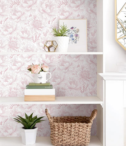 Guvana 17.3in×118in Floral Peel and Stick Wallpaper Boho Contact Paper Pink and White Wall Paper Modern Removable Wallpaper for Bedroom Bathroom Nursery Mural Wall Self Adhesive Waterproof Vinyl Roll