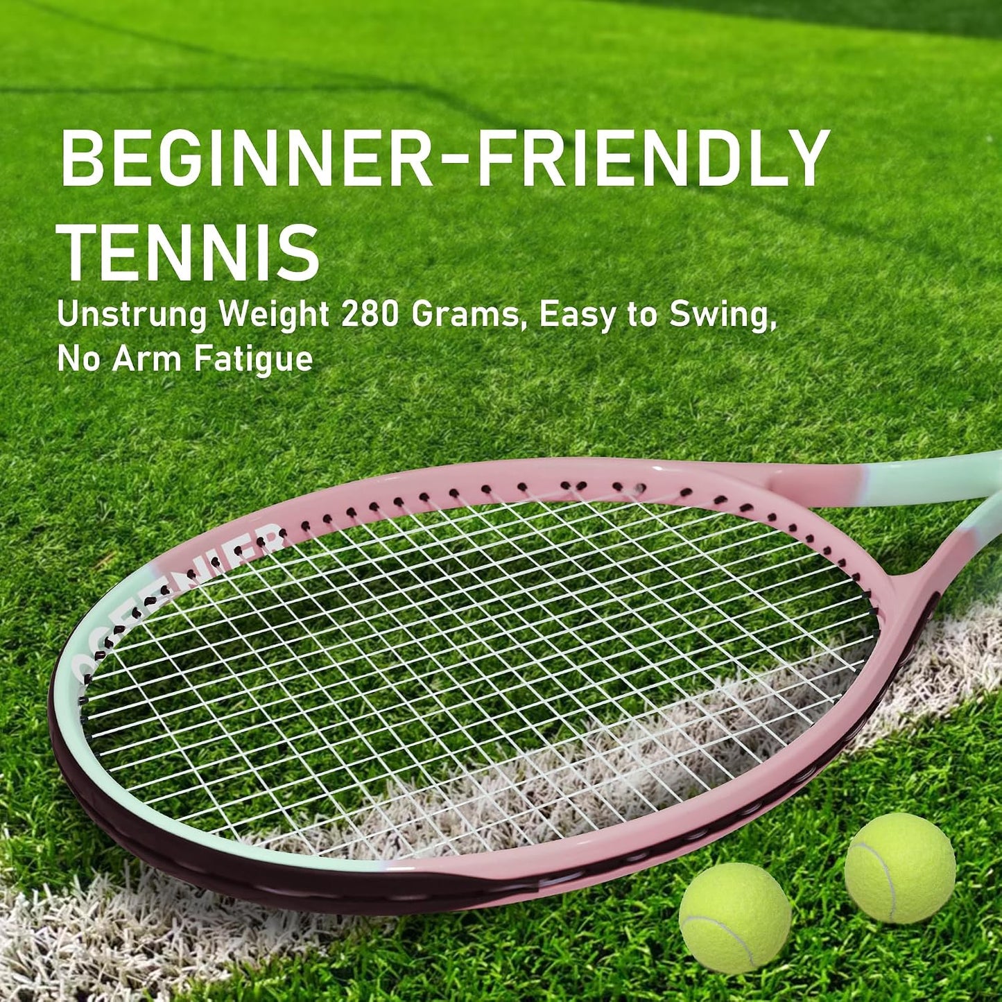 OGEENIER 27" Tennis Racket for Adults, Lightweight Aluminum Frame | 27 Inch, Complete Starter Set with Balls, Grip, and Bag, 280G, 103 SQ. IN., Pre-strung, Beginner-Friendly, Easy to Swing