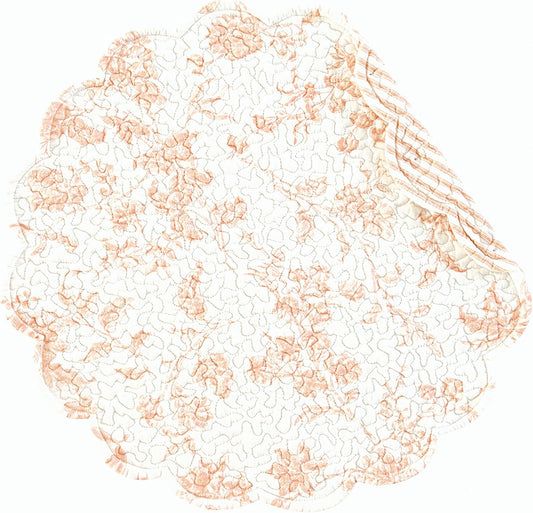 C&F Home Brighton Pink Vintage Flowers 100% Cotton Round Single Placemat 17" All Seasons Spring Springtime Table Tabletop Reversible Machine Washable Quilted Scalloped Decor Decoration 17" Pink