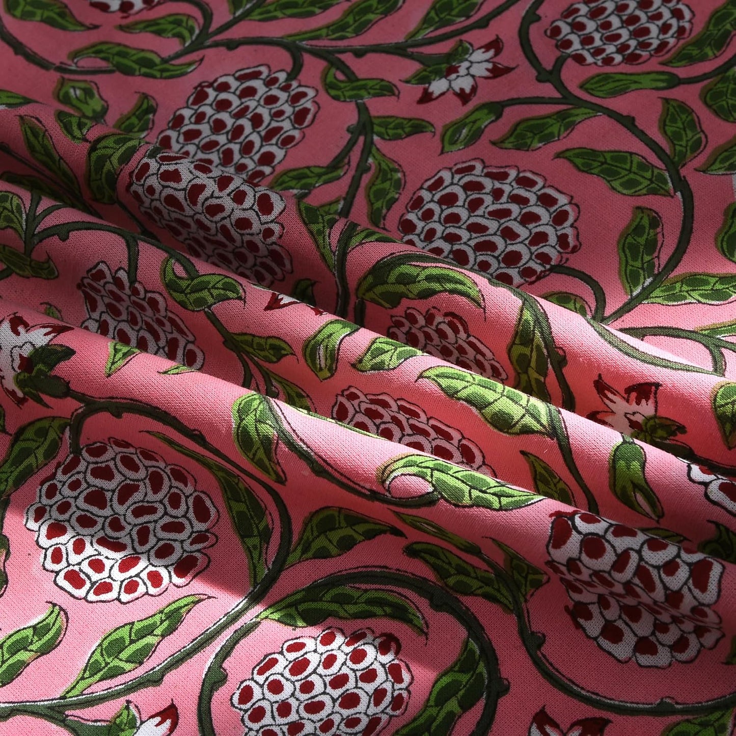Ridhi Round Tablecloth Hand Block Print 100% Cotton Reusable Strawberry Pink 90 Inch Table Cover Decorative Everyday Use for Dining, Home, Farmhouse Gift for Spring, Mother's Day