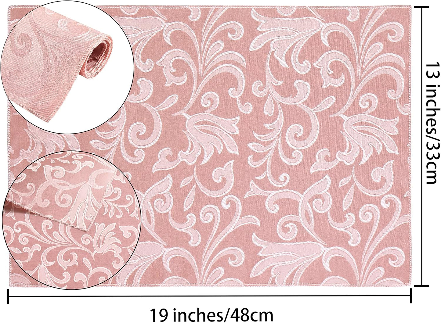 4 Pieces Scroll Damask Jacquard Coral Gold Placemats,13 x 19 inch Protect Surface Heat and Stain Resistant Dinner Mats