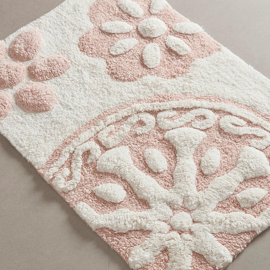 Madison Park Casablanca 100% Cotton Tufted Bathroom Rugs Luxurious Plush Medallion Floral Pattern Bath Mat Absorbent, Quick Dry, Spa Design Shower Room Décor, Rectangle 20" x 30", Pink