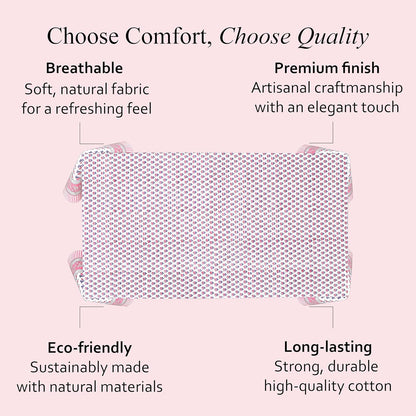 CPC Tablecloth 100% Cotton 60x90 Inch Indian Block Print Rectangle Table Cover, Washable Table Cloth for WeddingsSpring/Summer, Barbeque - Pink Sapphire