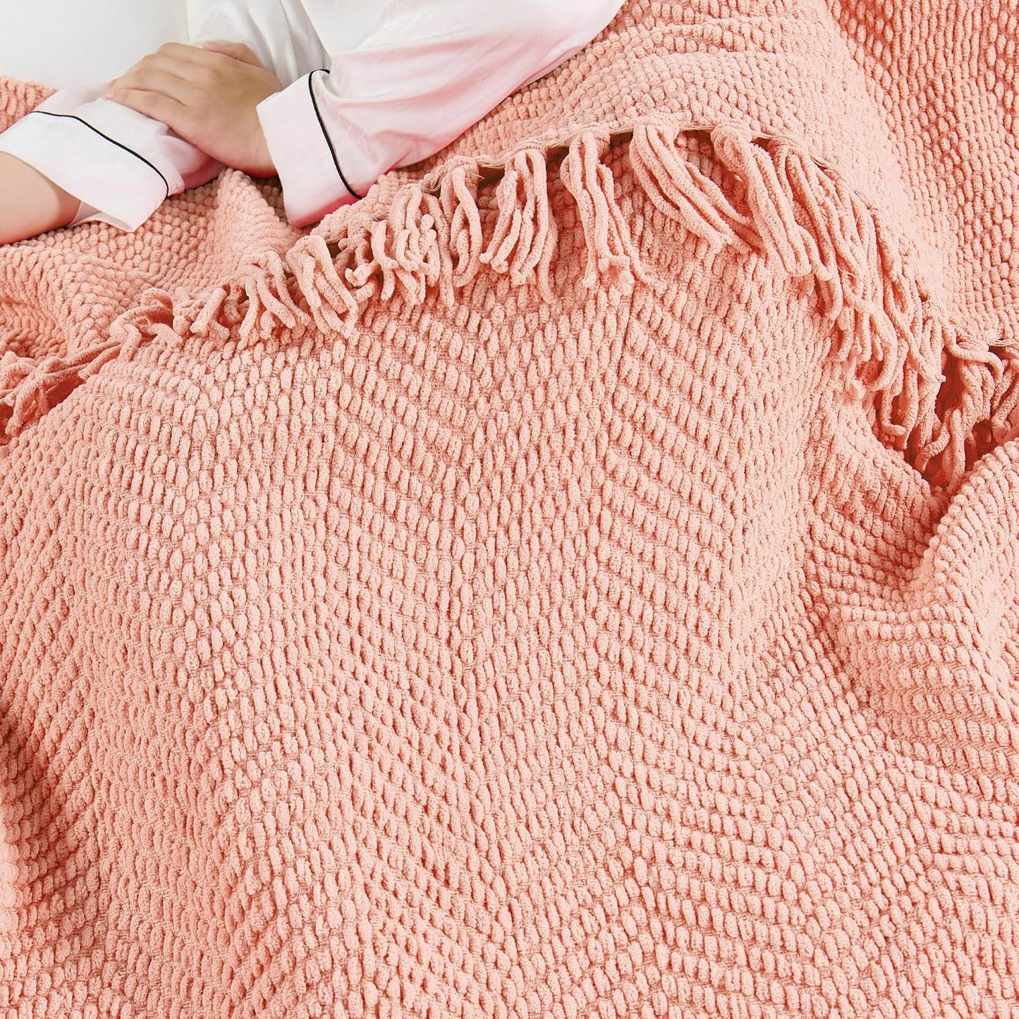 Home Soft Things Pink Throw Blanket Knitted Tweed Throw 50'' x 60'', Peach Melba, Super Soft Cozy Warm Comfortable Breathable Throw for Living Room Chair Couch Bed Sofa Bedroom Home Décor