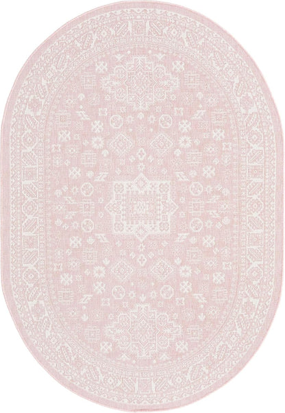 Rugs.com - Outdoor Aztec Rug – 5' 3 x 8' Oval Pink Washable Indoor/Outdoor Rug – Perfect for Patios, Decks, and Porches
