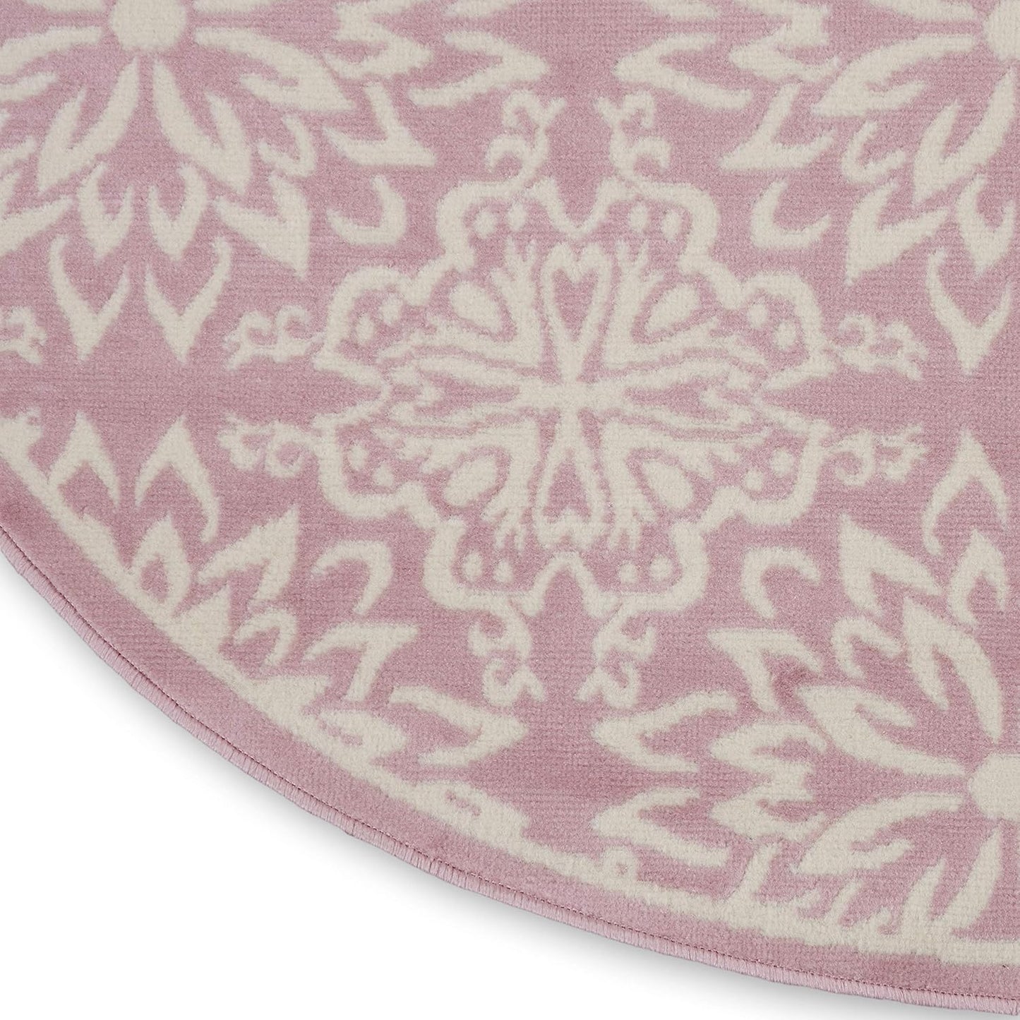 Nourison Home Jubilant Floral Ivory/Pink 5'3'' x Round Area-Rug, Easy-Cleaning, Non Shedding, Bed Room, Living Room, Dining Room, Kitchen (5 Round)