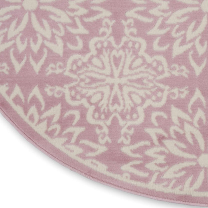Nourison Home Jubilant Floral Ivory/Pink 5'3'' x Round Area-Rug, Easy-Cleaning, Non Shedding, Bed Room, Living Room, Dining Room, Kitchen (5 Round)