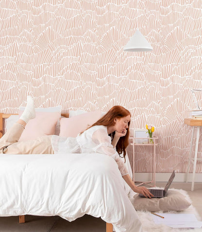 Guvana Pink Wallpaper Peel and Stick Modern Light Pink and White Contact Paper Boho Striped Wall Paper Self Adhesive Waterproof Wallpaper for Bedroom Bathroom Accent Wall Decor Vinyl Roll 17.3"×78.7"