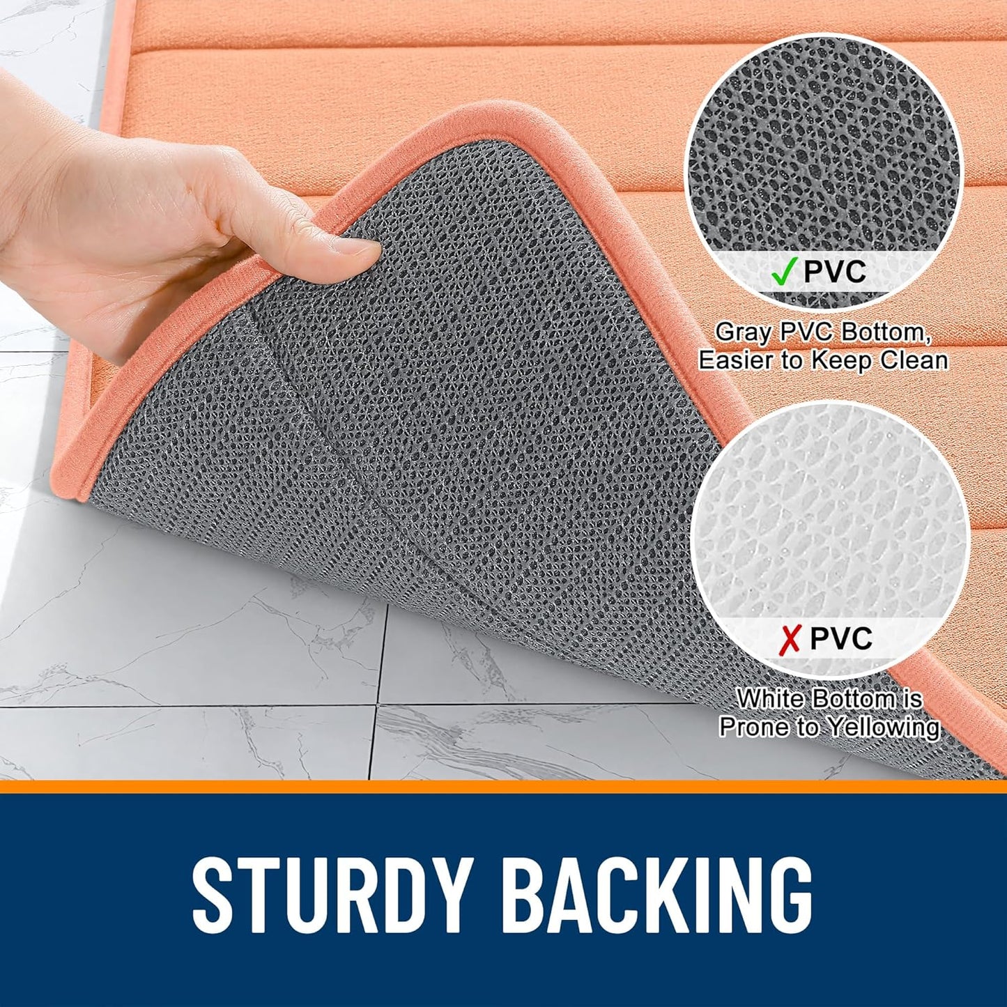 OLANLY Memory Foam Bath Mat 30x20, Super Soft Absorbent Bathroom Rugs, Quick Dry, Machine Washable Shower Floor Rugs, Bathmat Carpet, Bathroom Home Decor Accessories, Peach
