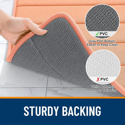 OLANLY Memory Foam Bath Mat 30x20, Super Soft Absorbent Bathroom Rugs, Quick Dry, Machine Washable Shower Floor Rugs, Bathmat Carpet, Bathroom Home Decor Accessories, Peach
