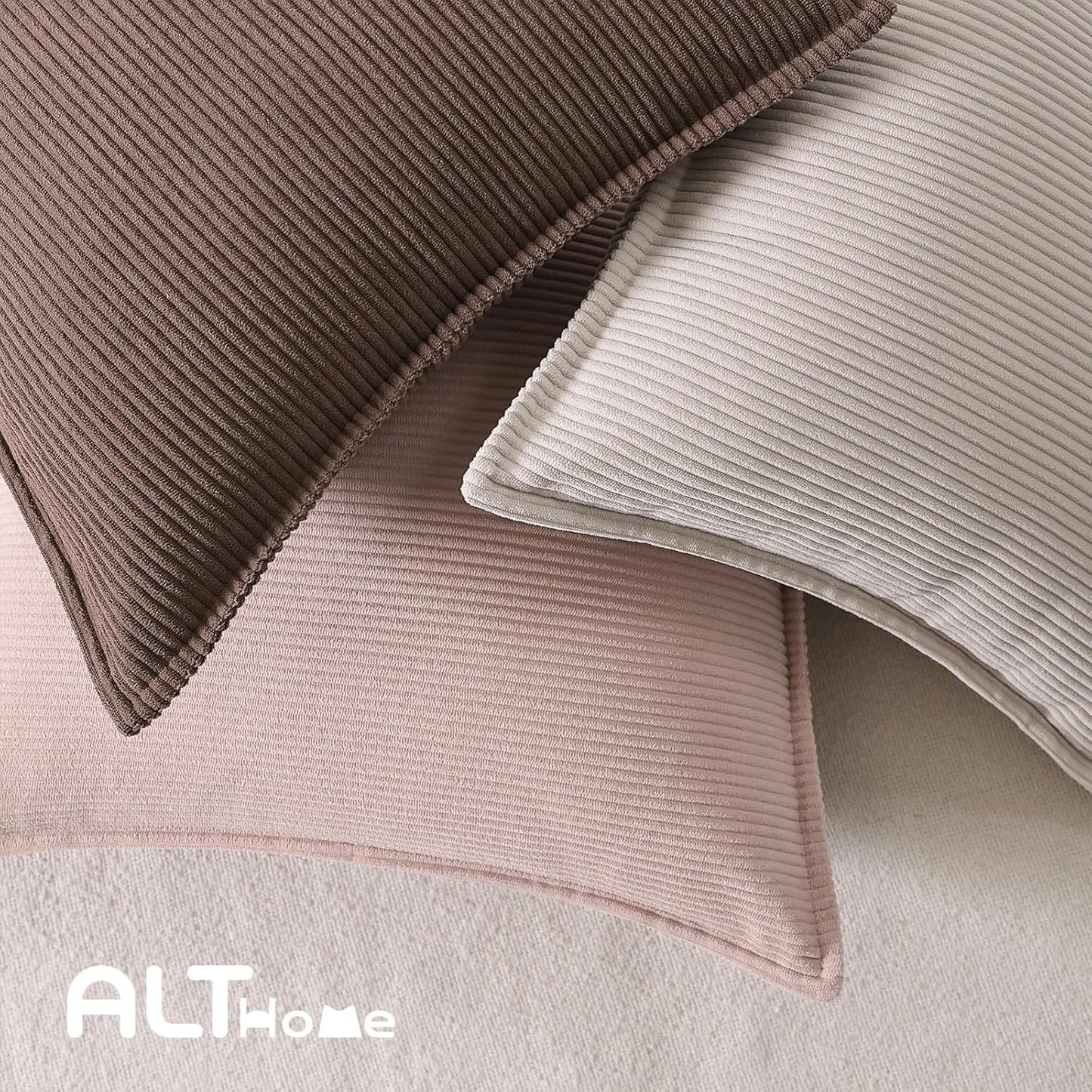 Corduroy Throw Pillow Covers 18x18 Set of 2 – Boho Decorative Pillow Covers for Couch, Sofa, Bed – Soft Square Cushion Covers for Living Room Decor (No Insert) Light Pink