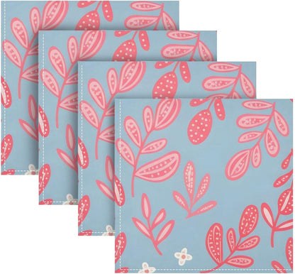 Pink Dotted Branches Pattern Cloth Napkins, Reusable Table Napkins for Parties, Home, Party Dinner Decoration, Washable, 20" x 20"