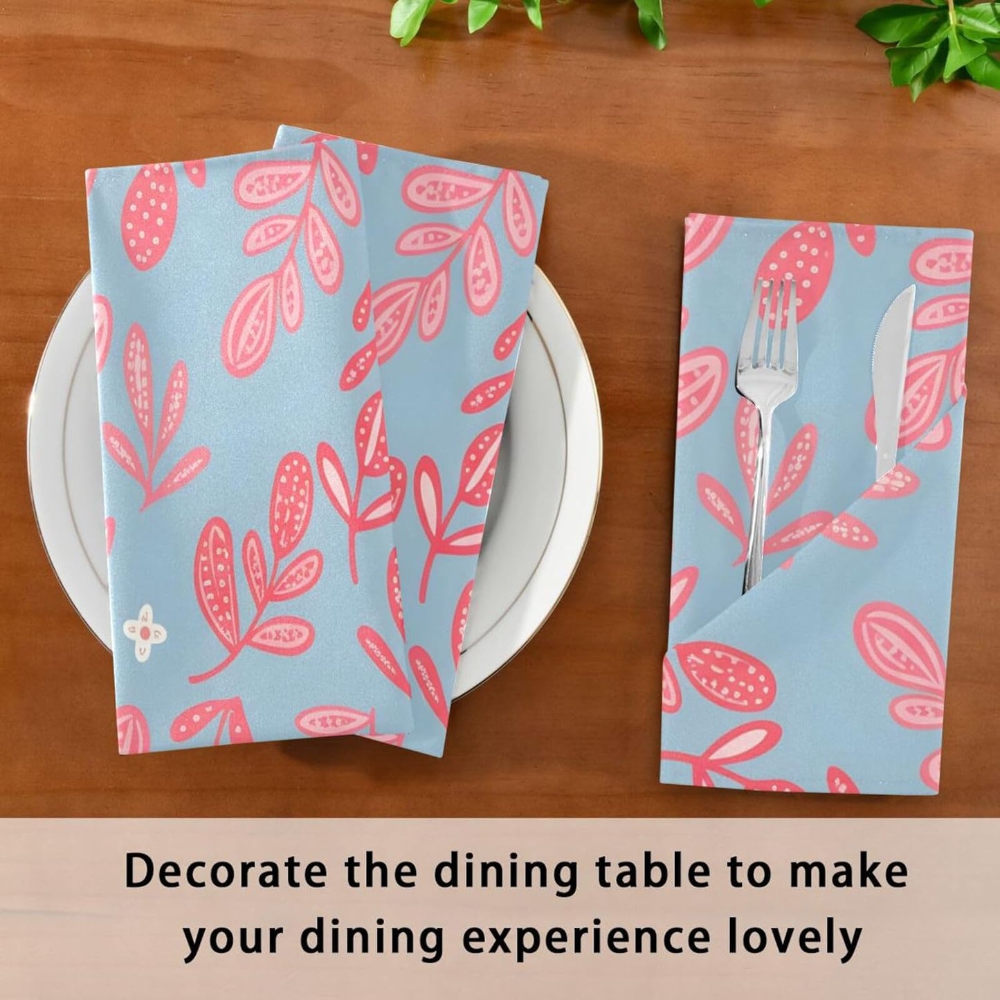 Pink Dotted Branches Pattern Cloth Napkins, Reusable Table Napkins for Parties, Home, Party Dinner Decoration, Washable, 20" x 20"