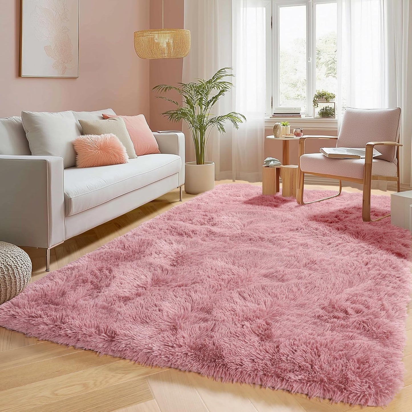 PAGISOFE Blush Pink Fluffy Shag Area Rugs for Bedroom Girls 5x7, Soft Fuzzy Shaggy Rugs for Kids Room Plush Furry Living Room Carpet Girls Teen Dorm Rugs for Home Decor Aesthetic, Nursery