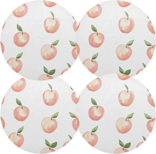 Peach Pattern Round Placemats Set of 4 for Dining Kitchen Party Decoration, Heat-Resistant Non-Slip Washable Place Mats for Coffee Bar Accessories
