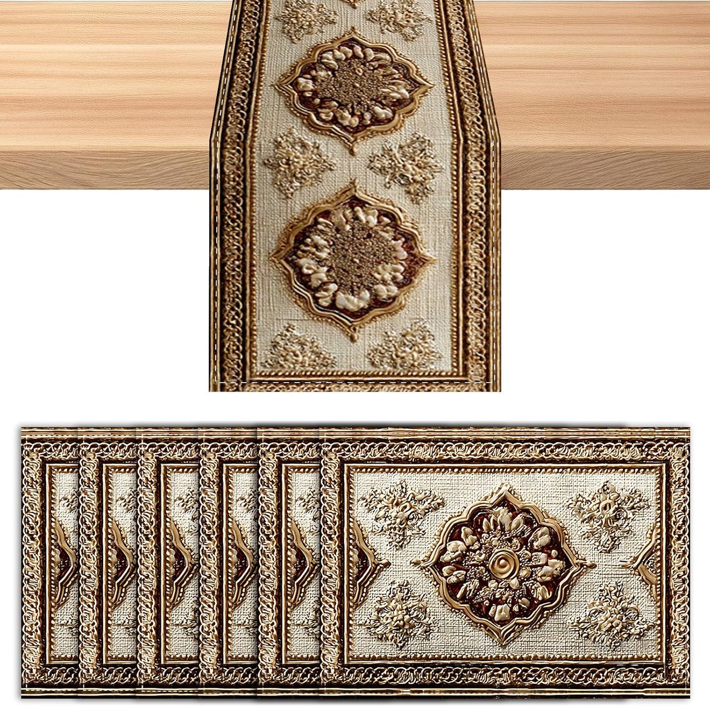Nuxovilar Square placemats Set of 7 Table Runner and placemats Pink Floral&Vintage Pattern Linen-Cotton Tablerunner(72X13inch)&6 Placemats(11.8X17.7) Table Setting Supplies Cafe,Family Dinner
