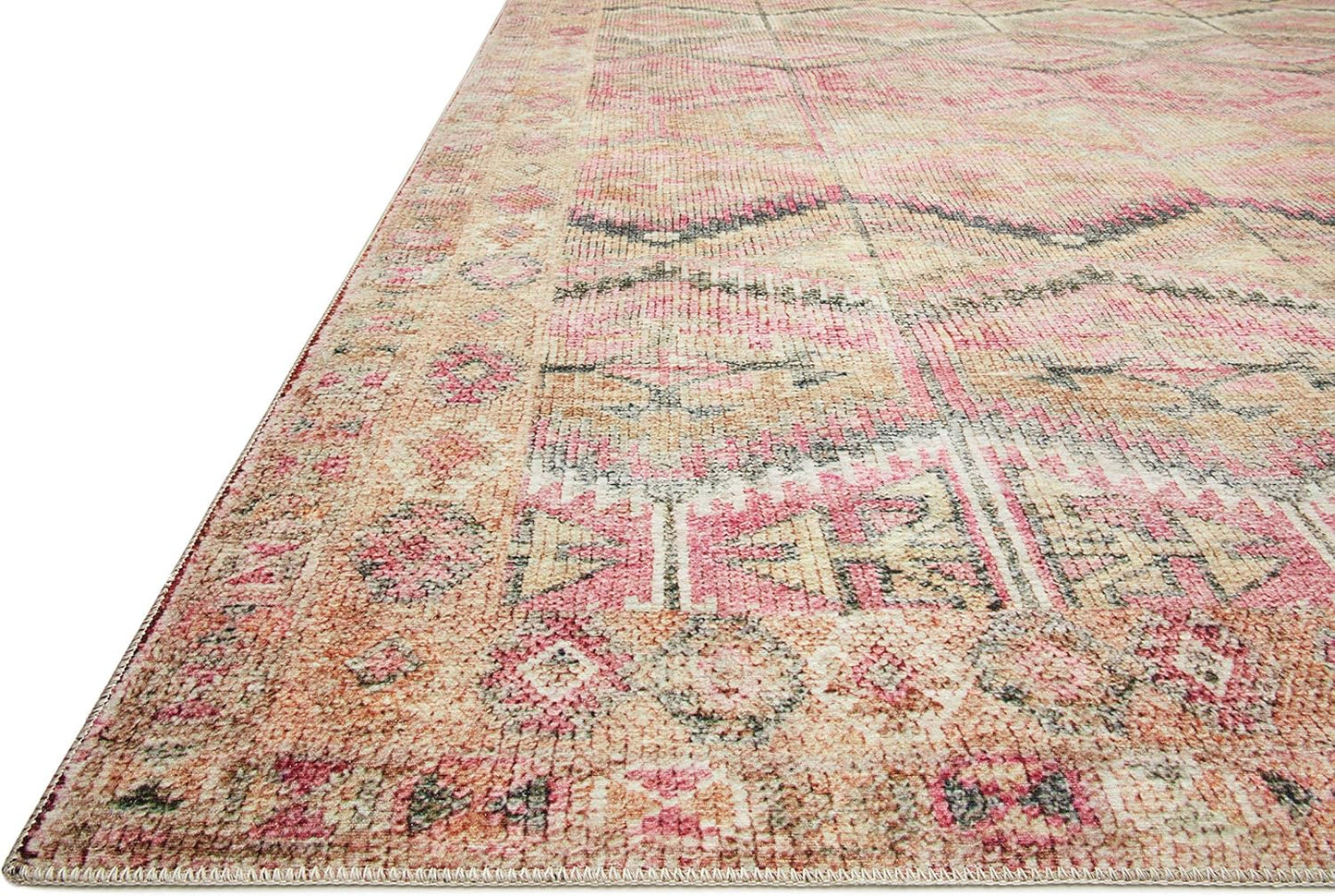 Loloi Layla Collection LAY-17 Pink/Lagoon 5'-0" x 7'-6" .13" Thick Area Rug, Soft, Durable, Vintage Inspired, Distressed, Low Pile, Non-Shedding, Easy Clean, Printed, Living Room Rug
