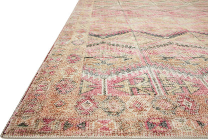 Loloi Layla Collection LAY-17 Pink/Lagoon 5'-0" x 7'-6" .13" Thick Area Rug, Soft, Durable, Vintage Inspired, Distressed, Low Pile, Non-Shedding, Easy Clean, Printed, Living Room Rug