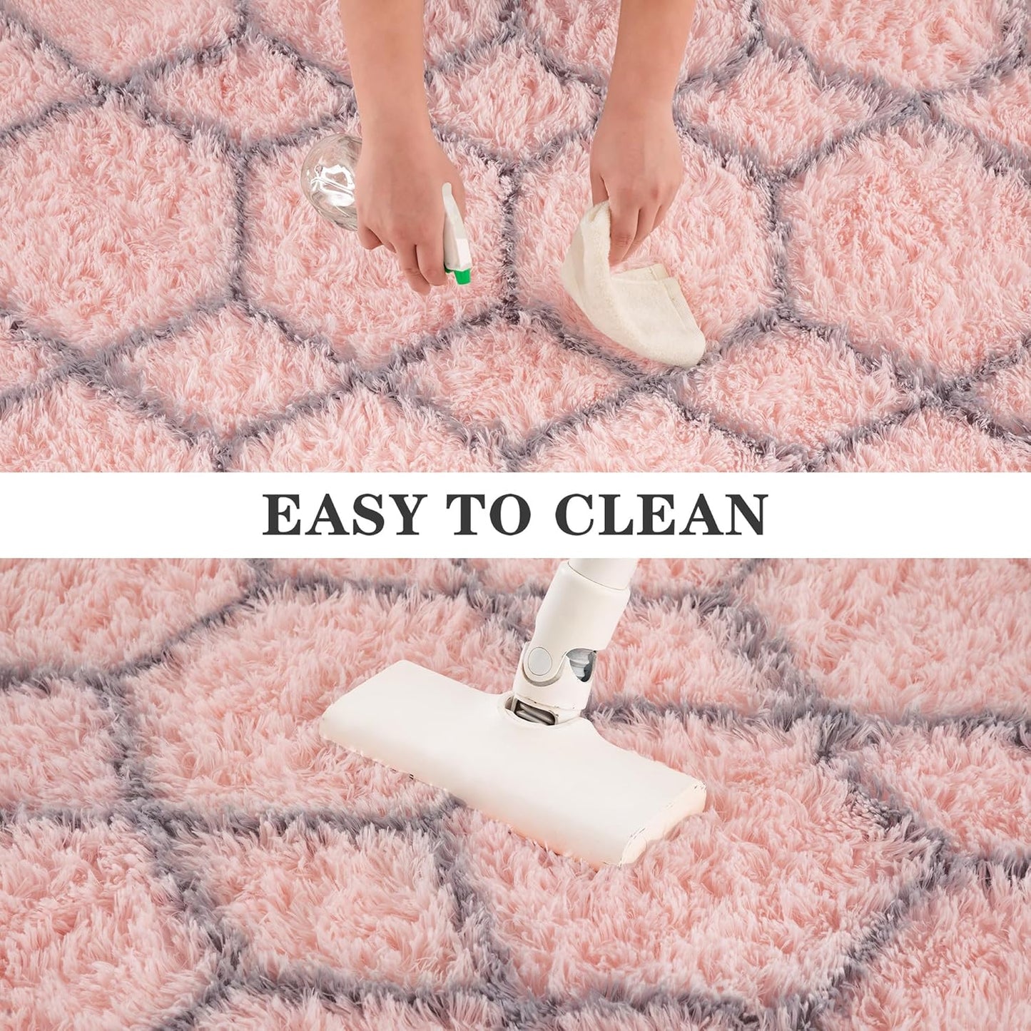 6x9 Pink Area Rugs for Living Room Bedroom, Washable Large Fluffy Throw Rug, Geometric Soft Plush Shaggy Floor Carpet for Nursery Kids Girls Boys Teen Dorm Home Decor Aesthetic, Pink/Grey