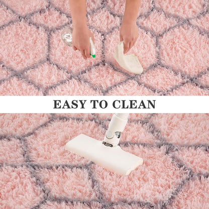 6x9 Pink Area Rugs for Living Room Bedroom, Washable Large Fluffy Throw Rug, Geometric Soft Plush Shaggy Floor Carpet for Nursery Kids Girls Boys Teen Dorm Home Decor Aesthetic, Pink/Grey