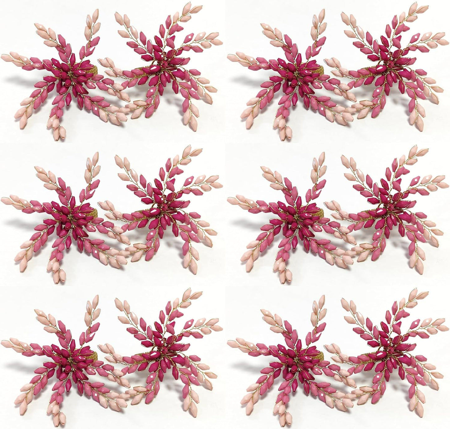 Pink Gold Beaded Napkin Ring - Set of 12 - Beautiful Leaves Design Perfect for Dinner Table Décor/Farmhouse/Mothers Day/Christmas/New Year Party/Easter/Family Gathering/Halloween & Everyday Use