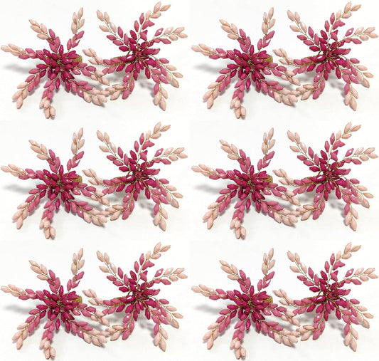 Pink Gold Beaded Napkin Ring - Set of 12 - Beautiful Leaves Design Perfect for Dinner Table Décor/Farmhouse/Mothers Day/Christmas/New Year Party/Easter/Family Gathering/Halloween & Everyday Use