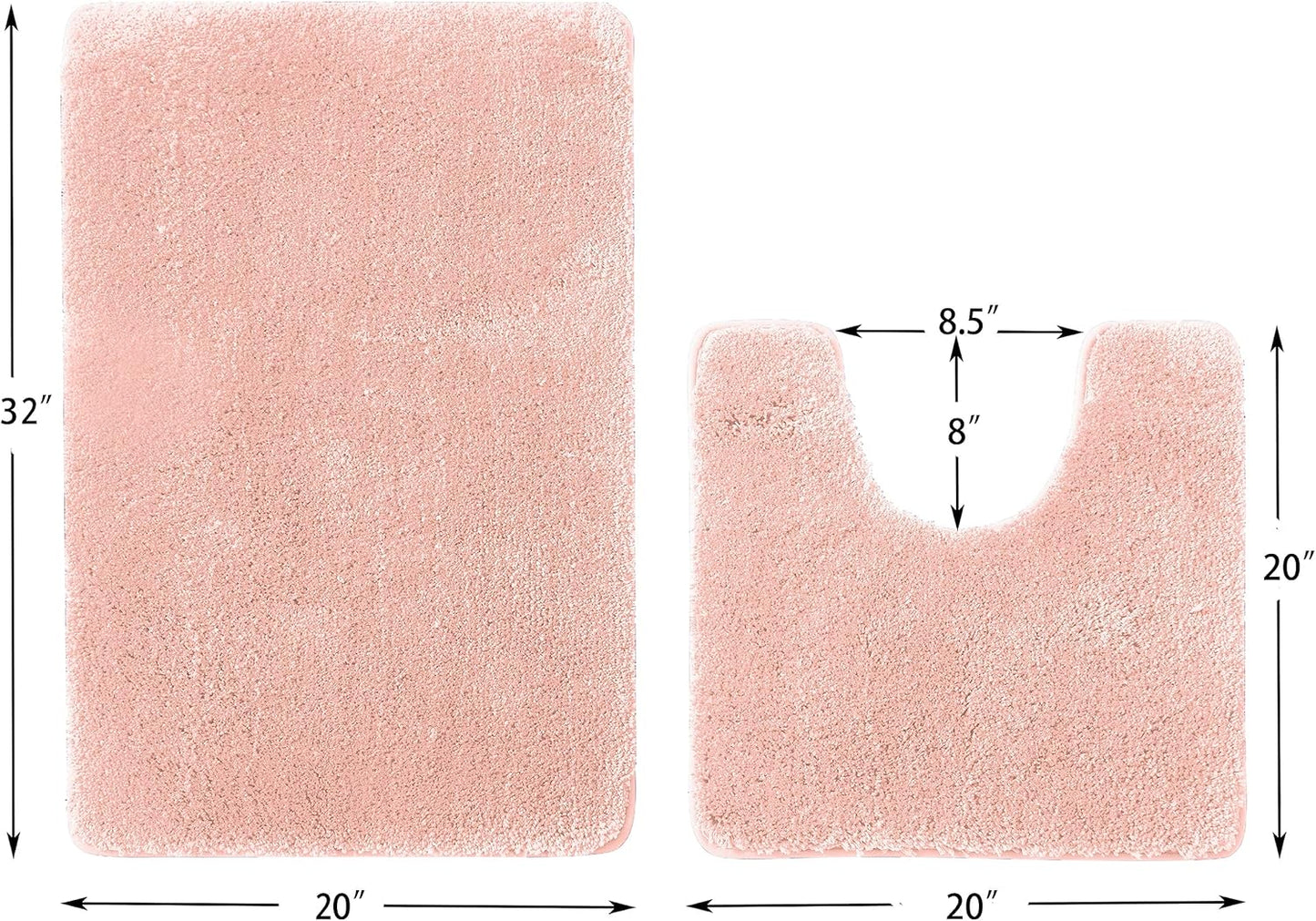 YHF Bathroom Rug Set 2Piece, Thick &Soft Microfiber Shaggy, U Shaped Contour, Machine Washable Bath Mats, Absorbent Bath Rugs, Non-slip Rubber Backing Bath Mat for Bathroom Floor, Tub and Shower, Pink