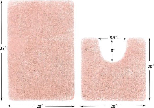 YHF Bathroom Rug Set 2Piece, Thick &Soft Microfiber Shaggy, U Shaped Contour, Machine Washable Bath Mats, Absorbent Bath Rugs, Non-slip Rubber Backing Bath Mat for Bathroom Floor, Tub and Shower, Pink