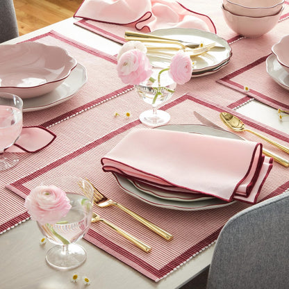 Kate Spade New York Garden Party Reversible 100% Cotton Placemats 4-Pack Set, Woven Ribbed Design, Pink/Rose Pink, 14"x19"