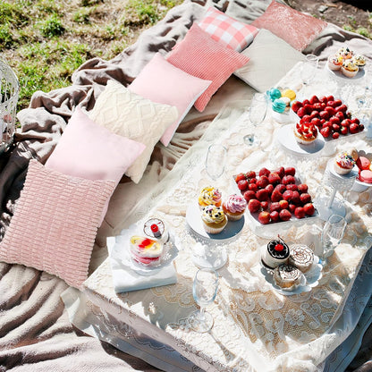 Weysat 8 Pcs Pink White Faux Fur Plush Decorative Throw Pillow Covers 18 x 18 Inch Pastel Aesthetic Pillows Case with Hidden Zipper for Coquette Spa Party Outdoor Picnic Living Room Couch Classroom