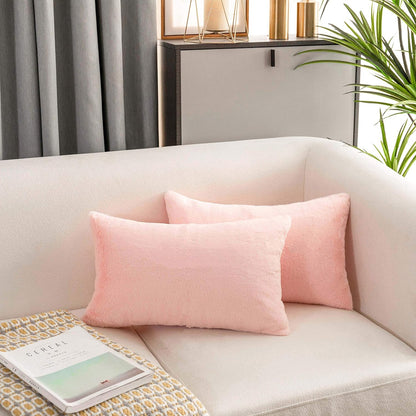 Home Brilliant Pink Pillow Covers 12x20 Decorations Plush Fluffy Faux Fur Throw Pillow Case Supersoft Oblong Cushion Cover for Teen Girls, 12 x 20 inch, Pink