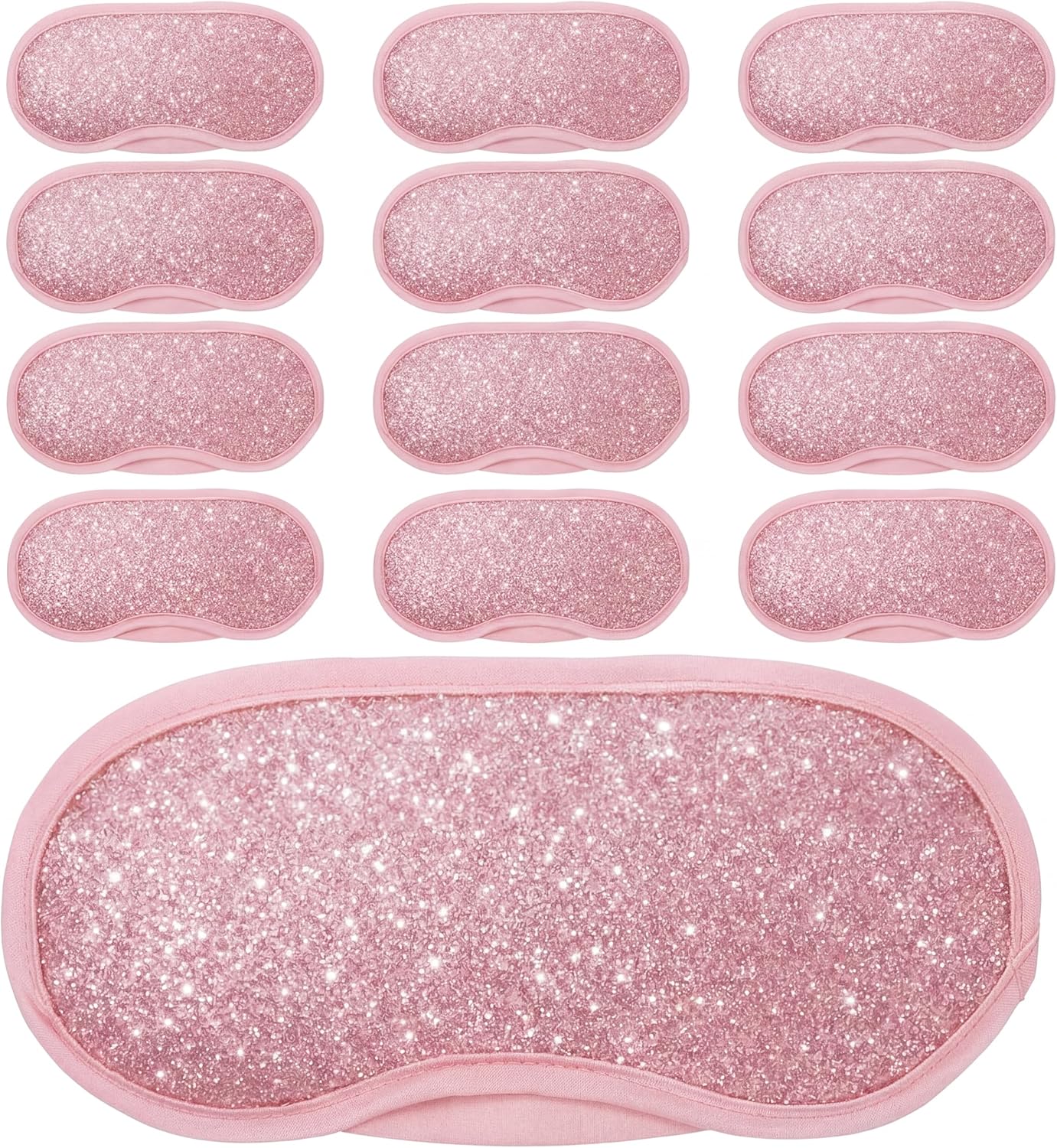 Chicingyou 12 Pcs Glitter Eye Mask Bulk Sleep Masks Eye Cover for Party Gifts Blindfold with Adjustable Elastic Strap for Bachelorette Party Supplies Women Men (Light Pink)